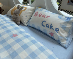 YICKYUE  -  Cute cartoon bear blue plaid bedding set single double kid,twin full queen cotton home textile bed sheet pillow case quilt cover