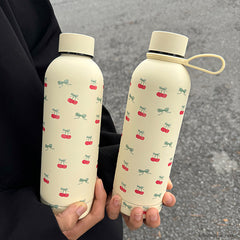 YICKYUE  -  Kawaii Cherry Thermos Bottle With Handle Coffee Cup 500ml Stainless Steel Tumbler Cute Travel Gym Scool Water Bottle For Girl