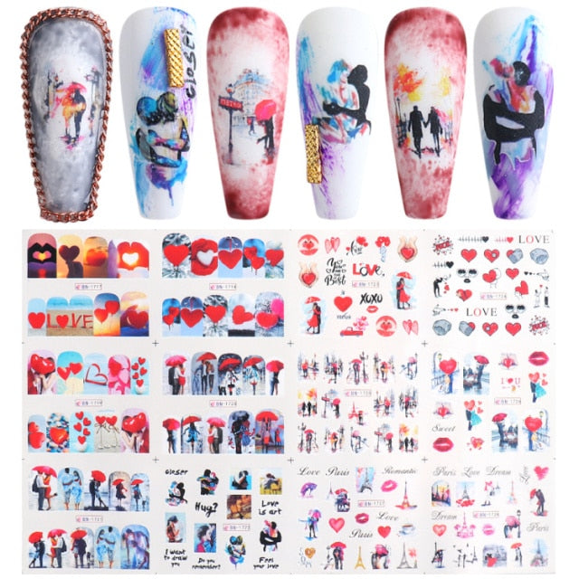 12pc Christmas New Year Nail Art Stickers Santa Snowman Water Sliders  Tattoos Winter Decor Nails Design Accesories LAA1153-1164