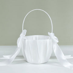 Wedding Favor White Flower Basket Bridesmaid Girl Portable Handle Baskets With Bow Lace Ribbon Romantic Weding Party Decoration
