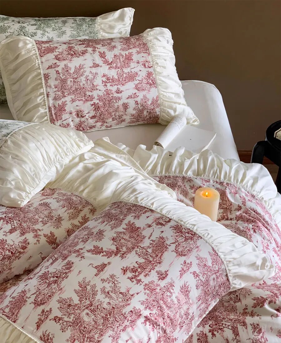 YICKYUE  -  Romantic fairyfair pastoral flower beding set,full queen king green blue red home textile flat sheet pillow case duvet cover