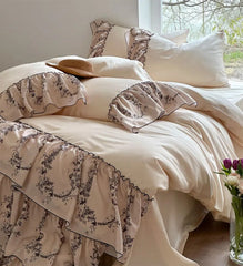 Yickyue -  Fairyfair pastoral flower bedding set girl,full queen king elegant unusual ruffle home textile bed sheet pillow case quilt cover