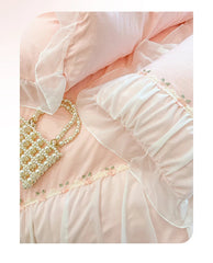 YICKYUE  -  Ruffles Lace Bedding Set for Girls, Duvet Cover Set, Soft Polyester Fabric, Queen Size, Bedroom Decor, Room Decor, 4Pcs