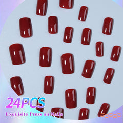 YICKYUE  -  24pcs/pack burgundy square nails, press on nails, beautiful nails, artificial fake nails, y2k girls, red nails for women girls