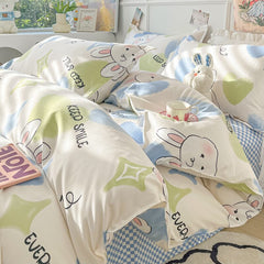 Yickyue Cartoon Style Printed Bedding Sets King Queen Full Sizes Comforter Sets Duvet Cover Bed Flat Sheet Pillowcases for Child Girls