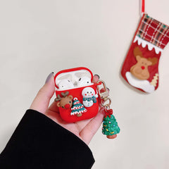 Christmas snowman tree 3d pendant earphone case soft silicone wireless bluetooth charging box for apple airpod pro 1 2 3 cover