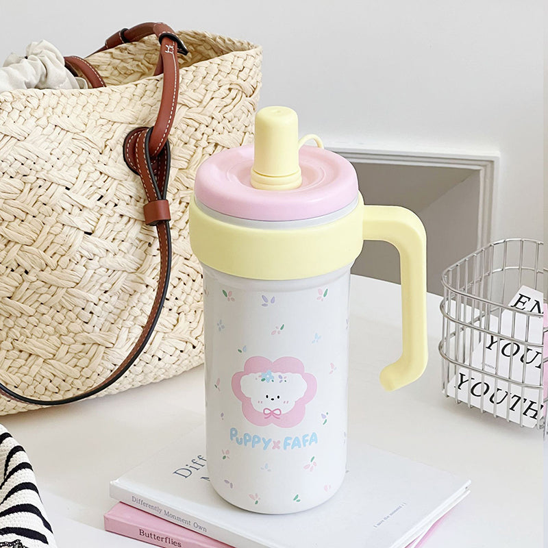 YICKYUE  -  Kawaii Insulated Water Bottle With Straw Handle Infuser Cute Stainless Steel Leak Proof Tumbler Coffee Tea Juice Women Thermos