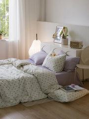 Ele Floral Cotton Bedding Set 00% Pure Combed Cotton 4-Piece Bedding Set for Students Dormi 3-Piece Duvet Cover Bedding