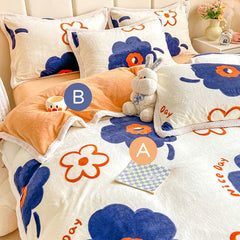 Yickyue  Winter Thickened Warm Double-sided Plush Bed Linens Set Home Textile Duvet Cover Sheet Pillowcase 4pcs Luxury King Bedding Set