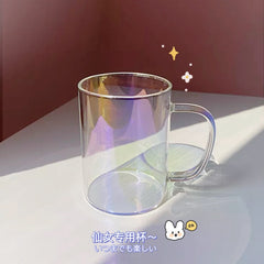W&G Ins Laser Glass Cup Colorful Water Cup Milk Cup Juice Cup Kawaii Laser Handle Colorful Transparent Color Drink Cup