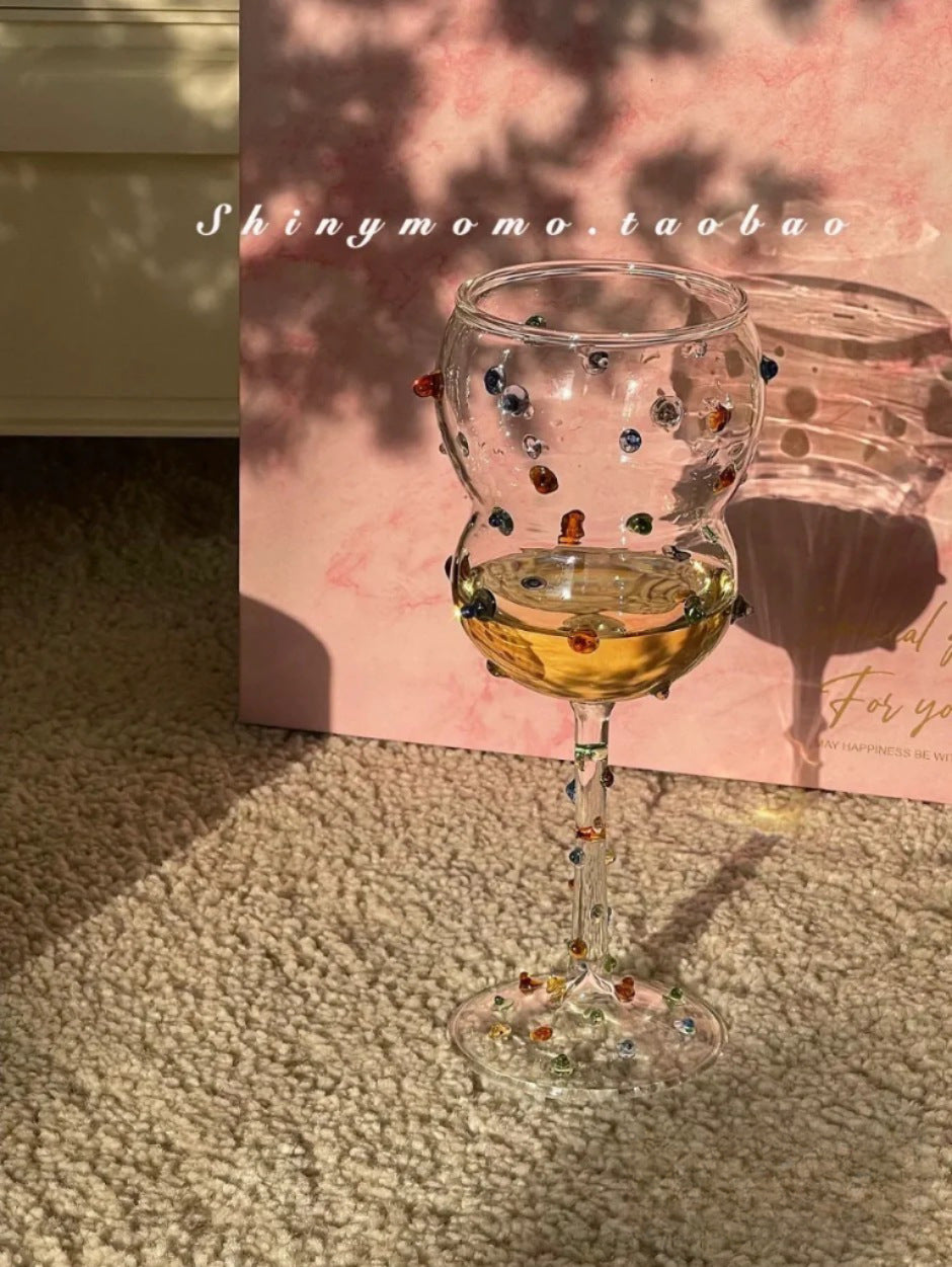 YICKYUE  -  Colorful Gem Goblet Wine Glass Champagne Coupe Sparkling Resistant Glass Cup Cocktail  Dessert Drinking Glasses