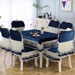 European White Tablecloth Chair Cover Elegant Embroidered Dining Table Cloth Flower Peony Chair Cover Wedding Home Textile Cush