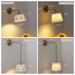 YICKYUE  -  Japanese Retro Wall Lamp with Pull Switch Modern Simple Bedroom Bedside Lamp Wooden American Brass Glass Wall Lights