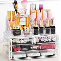 Transparent Cosmetic Storage Box Makeup Organizer  Rangement Double Makeup Brush  Lipstick Storage Jewelry Drawer Organizador