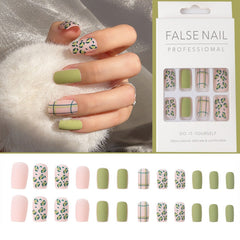 Press On Nails Square 24PCS Green Leopard Nail Patch Full Cover Nail Tips Removable Paragraph Fashion  Free Shipping Items