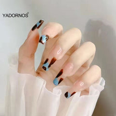 Pink Fake Nail Patch Long Round Head Sweet Style Nails Graffiti Pattern Nail Art Finished Nail Piece 24PCS Best Gifts TY