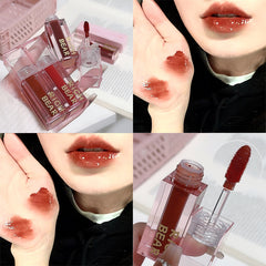 YICKYUE  -  Dark Red Mirror Lip Glaze Water Light Mirror Lip Gloss Moisturizing Clear Long-lasting Non-stick Cup Red Liquid Lipstick Makeup