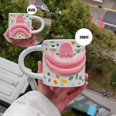 YICKYUE  -  Cute and Quirky Ceramic Korean Style Mug Couple Water Cup Breakfast Coffee Cup Home Drinking Utensils Funny Big Mouth Home Decor