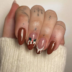 YICKYUE  -  Chic Christmas Snowflake  Romantic Green French Fake Nails Pearl Pearlized Powder Detachable Finished False Nails Press on Nails