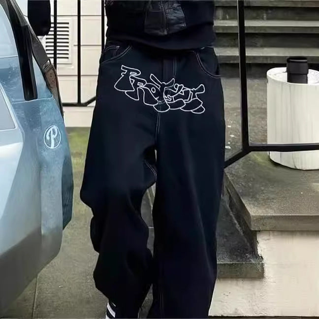 Hearujoy streetwear Hip Hop Embroidery Jeans Men American Vintage High waist  Baggy casual Denim Trousers High Street Trend Pant Britches