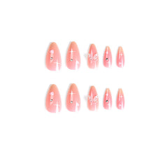 YICKYUE  -  Fantasy White Love Heart Star Rhinestone Butterfly Wearable Full Cover Pink Almond Shape Finished Fake False Nail Press on Nails
