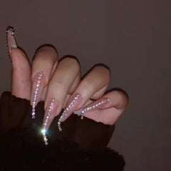24pcs Artificial Nails Butterfly Rhinestones Full Cover Nail Tips Shiny Diy Nail Decorations Press On Nail Tips False Nail Patch