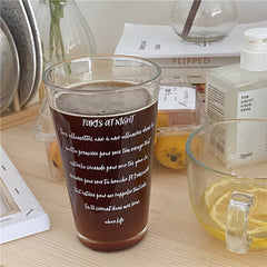 Korean Style French Medieval Vintage White Letter Glass Water Cup Large Capacity Milk Coffee Juice Cup