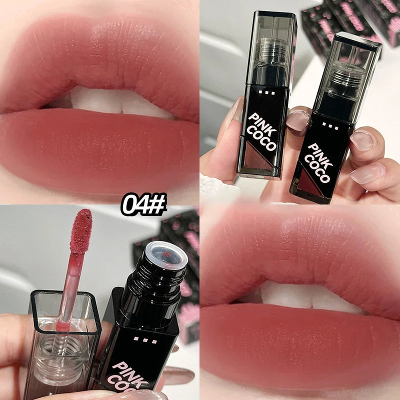 YICKYUE  -  4 Colors Matte Lip Mud Makeup Liquid Lipstick Waterproof Nude Red Brown Lip Gloss Long Lasting Non-stick Cup Sexy Women Lipgloss
