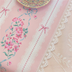 Yickyue Handmade Leather Table Runner Pink Bow Printing Lace Pearl Pendant Tablerunner Home Retro Cabinet Tablecloth Decorative Mat