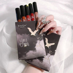 5 PCS Chinese Style Lip Glaze Set Student Matte Velvet Beginner Show White Cigarette Case Lipstick