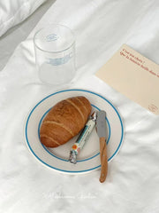 YICKYUE  -  Korean simple plate light blue line breakfast salad plate blue dessert plate summer oblique decoration