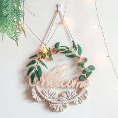 Artificial Flower Macrame Welcome Door Sign Macrame Wall Hanging  Farmhouse Wreath Boho Home Decor  Wedding Backdrop Christmas