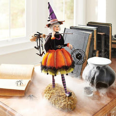 Halloween Decorative Figure Witch Statue Resin Pumpkin Elegant Witch Doll Figure Sculpture Ornaments Party Home Decor Gifts