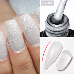 YICKYUE  -  7ml Glitter Rubble Base Gel Nail Polish 2-In-1 Nude Pink Sparkly Semi Permanent UV Gel Nail Art Manicure DIY Vernis