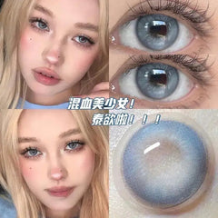YICKYUE  -  1Pair New Color Contact Lens Korea Pupils Nature High Quality Myopic Gray Lens Blue  Eyes - 0.00 to- 8.00 Diopter Lenses
