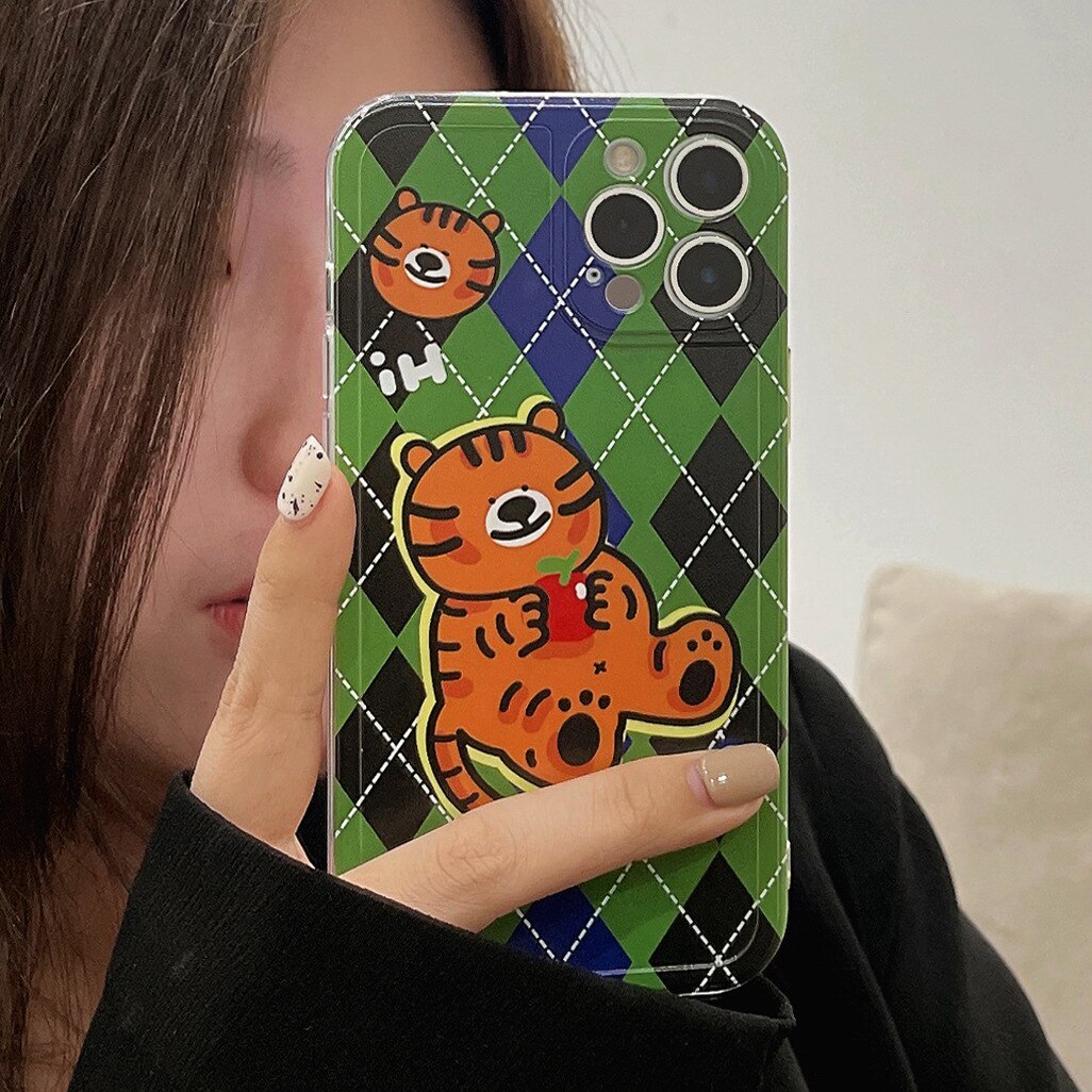 2022 tiger cute silicone shockproof conque for iphone 12 mini 7 8 plus x xr xsmax 11 13 pro max cartoon animal phone case capa