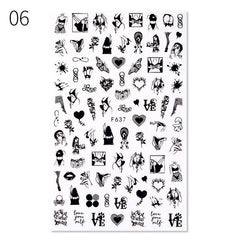 1 Sheet Valentine's Day Love Heart Designs 3D Nail Sticker Black Snake Adhesive Transfer Decals Nail Art DIY Decorations Fashion