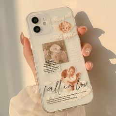 Retro rose angel cute transparent clear tpu phone case for iphone xr xs max x 8 7 plus 11 12 mini 13 pro max soft silicone cover