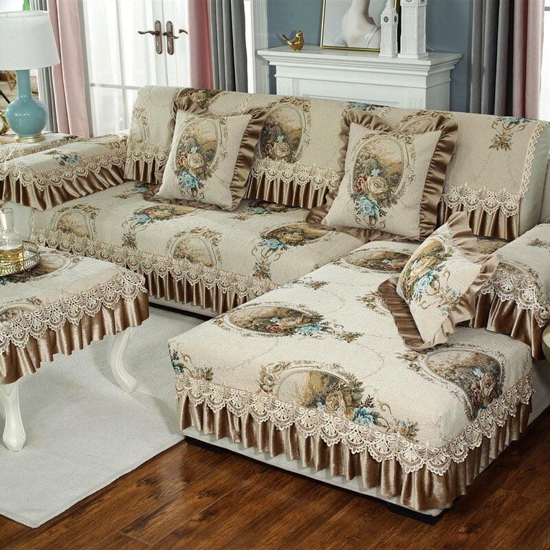 Jacquard Sofa Cover for Living Room Universal Chenille Covers for Sofa with Skirt Non-slip Couch Cover Four Season CHAUSUB