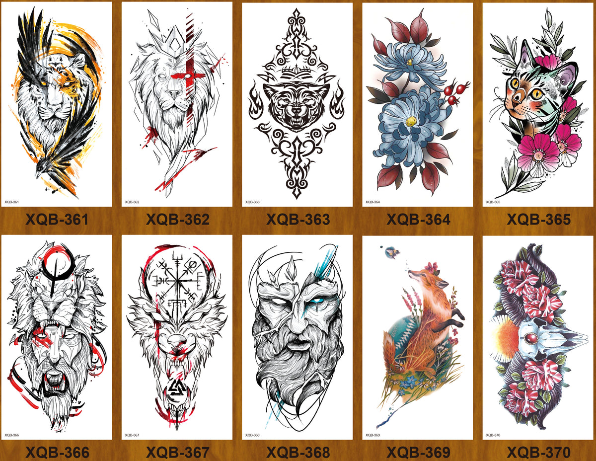 YICKYUE  -  10pcs/lot lion tiger wolf tribal totem temporary tattoos sleeve arm sexy body art painting men tattoo sticker black big decal