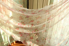 1 pcs Idyllic country style flower lotus leaf curtain head ribbon pull-down fan-shaped semicircular curtain gauze curtain