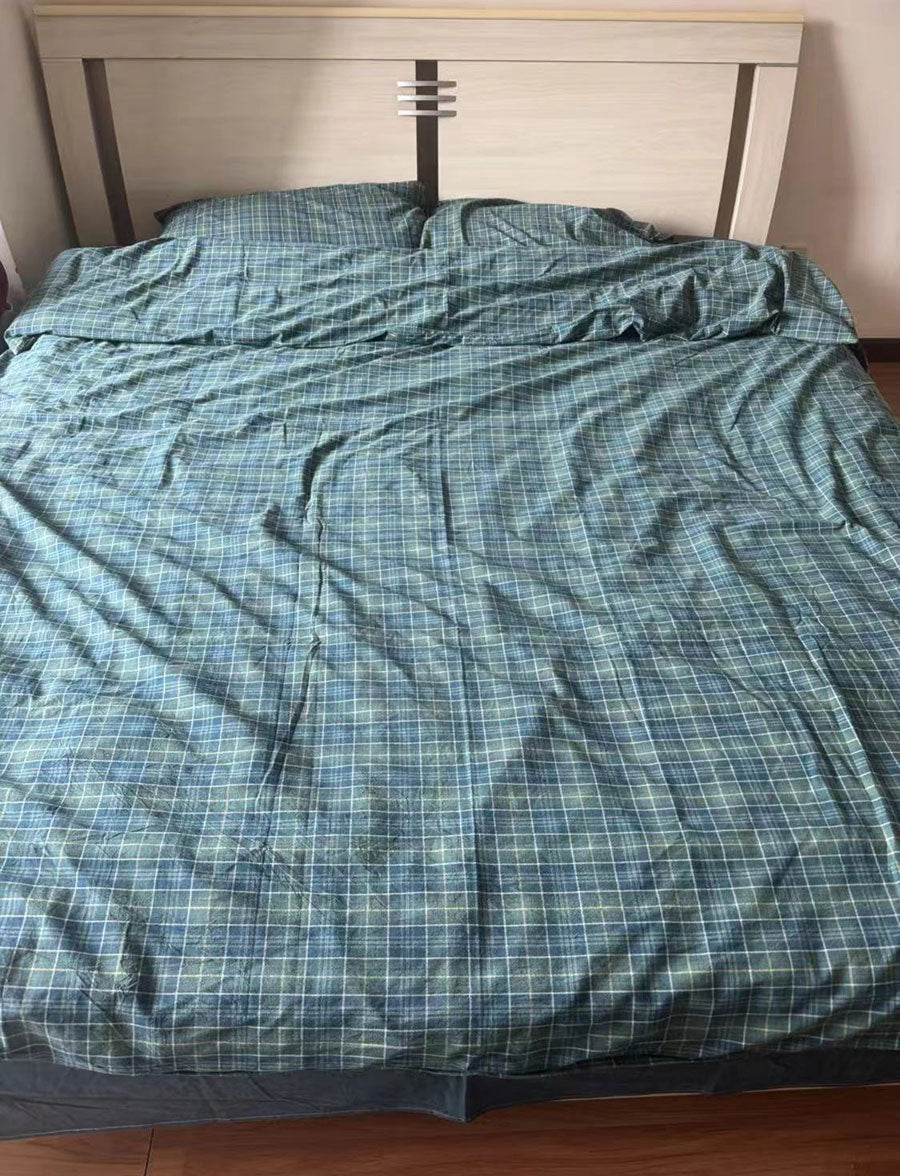 YICKYUE  -  Classic vintage blue green geometric plaid bedding set,cotton twin full queen King home textile bed sheet pillowcase quilt cover