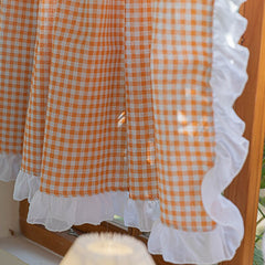 Yaapeet Country Style Orange Check Curtain 2 Pieces For Kitchen Door Cortinas England Romantic Border Rideau Art Home Decorate