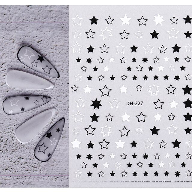 1 Sheet Valentine's Day Love Heart Designs 3D Nail Sticker Black Snake Adhesive Transfer Decals Nail Art DIY Decorations Fashion