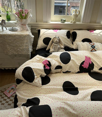 Yickyue  -  Sweet cool rabbit black roseo polka dot bedding set,twin full queen lovely cotton home textile bed sheet pillow case quilt cover