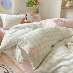 YICKYUE  -  Ins Style Bedding Set Duvet Cover Korean Style Wash Cotton Stripe Summer Soft Cool Summer Bed Sheet Set Comforte Set Quilt Cover