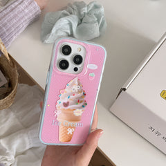 YICKYUE  -  Korean Ins Summer Glitter Pink Polka Dot Bow Ice Cream Bracelet Phone Case for iPhone 16 15 14 13 Pro Max Back Cover Fund
