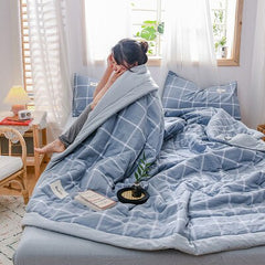 TONGDI Cool Soft Throw Striped Down Cotton Quilt Blanket Luxury For Cooling Summer Couch Cover Bed Machine Wash Bedspread