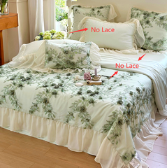 YICKYUE  -  French Romantic Lace Ruffles Princess Lyocell Eucalyptus Fiber Summer Quilt Bedding Set Summer Comforter Pillowcases Bed Sheet