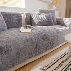 Thickened plush sofa cover solid color warm non-slip living room sofa covers high-end home decoration protective cover Universal
